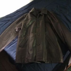 Black J.Crew knee-length leather jacket EXCELLENT CONDITION Size L